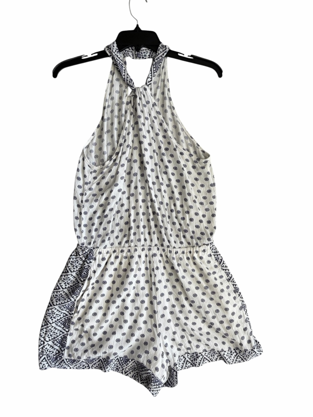 Splendid White and Navy Printed Halter Romper